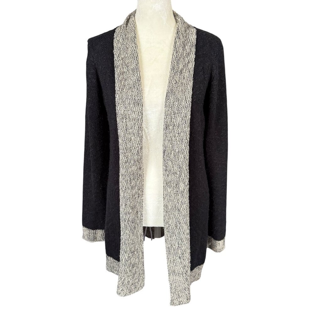 Pink Rose women's open cardigan sweater black and oatmeal size medium